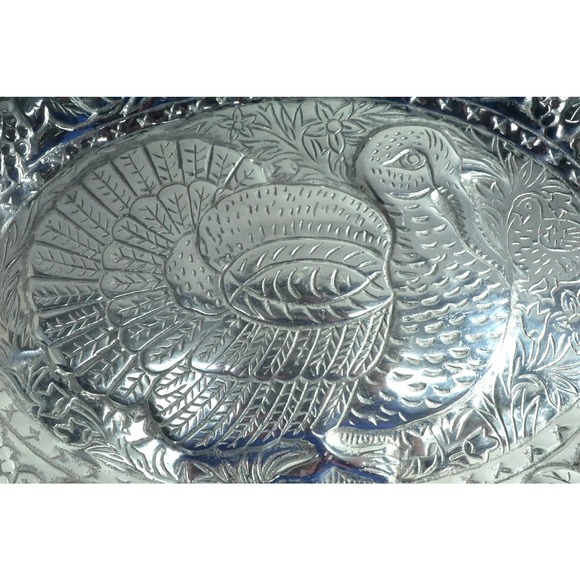 Turkey Serving Tray with Handles Pewter Shiny Finish 21" x 13" Thanksgiving - Picture 2 of 14